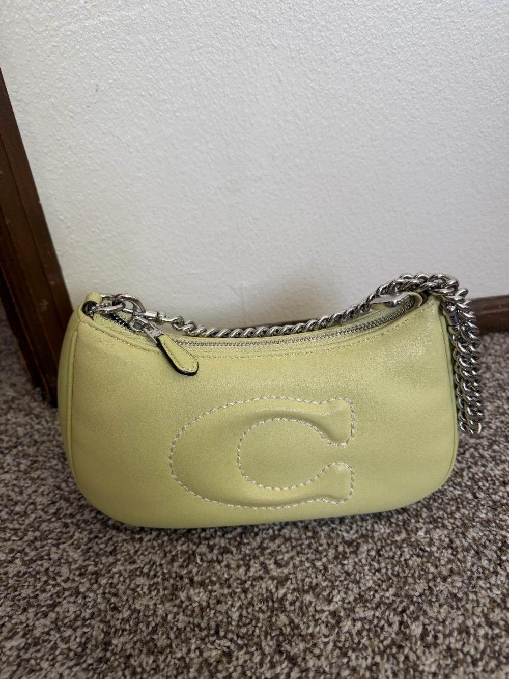 Coach- Teri Shoulder Bag With Signature Quilting (Silver/Pale Lime)